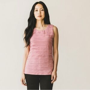 Ann Taylor Baby Pink Sleeveless Blouse with Layered Ruffles